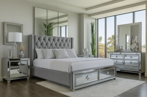 Ensemble de chambre à coucher moderne avec lit Queen Size et lit King Size au design miroir - Product Image 4