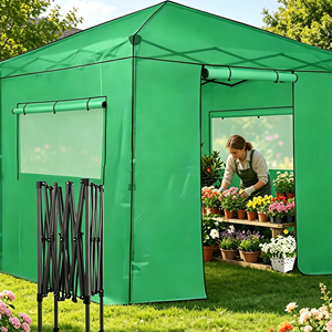 Grande serre pliable avec couverture en PE résistante aux UV, cadre métallique pliable, porte à fermeture éclair et fenêtres enroulables pour <span class=keywords><strong>le</strong></span> jardinage - Product Image 6