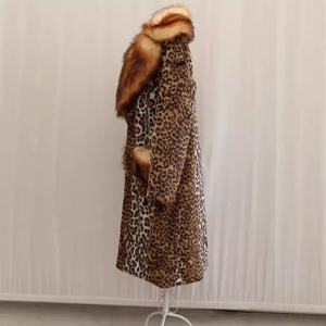 Abrigo de Marta con patrón de leopardo para mujer, de piel sintética de mapache abrigo largo, cuello de piel grande, cortavientos cálido informal - Product Image 2