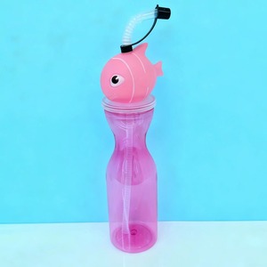 Karikatür Deniz Hayvanı Desenli Kapaklı Şeffaf Bardak 450ml, Sevimli Tek Kullanımlık Pipetli Plastik Bardak Meyve Suyu Sütlü Çay İçin, Çocuk Partisi Hediyesi - Product Image 2