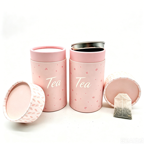 Boîte d'emballage cylindrique en papier kraft de qualité alimentaire, personnalisée et imprimée, avec couvercle et fenêtre transparente pour le thé - Product Image 2