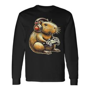 T-shirt a maniche lunghe Capybara Cool per ragazzi gamers, abbigliamento da gaming, t-shirt promozionali - Product Image 1