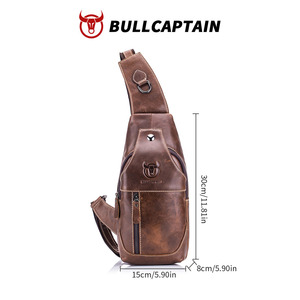 Bolso de Pecho BULLCAPTAIN para Hombre, de Cuero Genuino, Bandolera con Correa Ajustable, de Alta Calidad, con Bolsillo para Teléfono Celular - Product Image 5