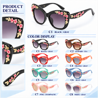 Nouvelles Lunettes de Soleil Vintage pour Femme 2026, Protection UV400, Style Œil de Chat Floral en PC, Idéales pour l'Extérieur - Vente en Gros