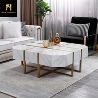 Table centrale carrée en marbre moderne de luxe Tables basses en marbre véritable blanc Pied en acier inoxydable doré pour meubles de salon et de maison