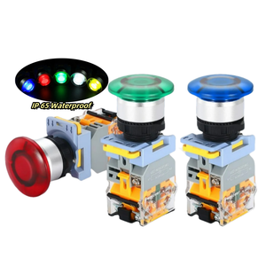 Interrupteur à bouton-poussoir champignon momentané à rappel automatique de 22 mm avec lumière LED pour équipement mécanique, étanche IP65 - Product Image 2