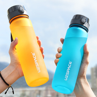 Botella de Agua de Plástico Transparente Personalizada, Portátil, con Pajita Abatible, Semitransparente, Libre de BPA, para Niños, de 1 Litro, la Más Vendida