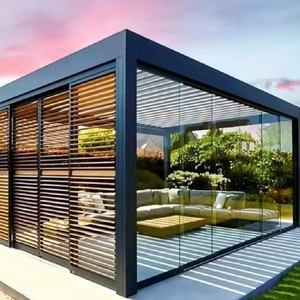 Toldo de cenador de aluminio con techo de persianas motorizado independiente para exteriores con <span class=keywords><strong>cortinas</strong></span> enrollables de puerta de cristal deslizante para Patio - Product Image 1