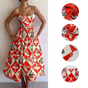 Abito a trapezio da donna con stampa fantasia, pronto per la spedizione e servizio OEM ODM, fornitura diretta dalla fabbrica, perfetto per l'ingrosso <span class=keywords><strong>di</strong></span> abiti estivi - Product Image 4