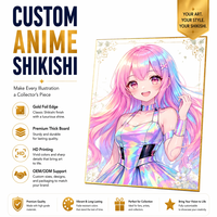 Kertas Shikishi Gaya Jepang Ukuran Khusus dengan Cetakan Karakter Musik & Hewan Berlapis Emas untuk Grosir