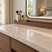 Coiffeuse moderne en bois sur mesure avec miroir, plateau aspect pierre et tiroirs de rangement pour hôtel, salon et chambre à coucher