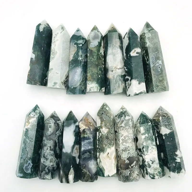 wholesale price hand carved natural druzy geode moss agate point tower healing quartz crystal crafts