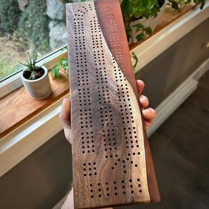 कस्टम हस्तनिर्मित क्रिबज बोर्ड काले अखरोट कोरल नारंगी एपॉक्सी राल जुआ खेल जैकोरे बोर्ड खेल - Product Image 6