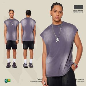 Chaleco deportivo sin mangas al por mayor 310g 100% algodón Atlético hombres camiseta sin mangas lavado borde suelto Crop Tank Top - Product Image 4