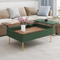 Combohome Table basse haute élévatrice double de 47 pouces avec rangement, table basse cannelée en bois moderne avec compartiment caché pour le salon