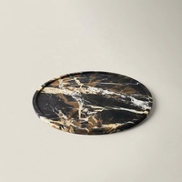 Plateau rond en marbre Portoro WeiVibe, veinure noire dorée naturelle, pierre italienne, organiseur de vanité, plateau de service pour la décoration d'hôtels de luxe
