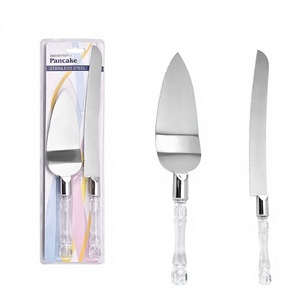2-Piece Disposable Stainless Steel Pizza Wedding <b>Cake</b> Knife Set Crystal Handle Serrated Bread Toast Cutter Baking <b>Cake</b> <b>Tools</b> - Product Image 1