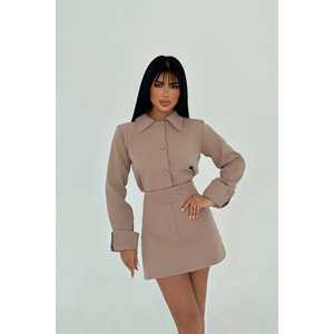 Ensemble deux pièces Krem Joo style club décontracté, jupe évasée et haut court tissé avec broderie en dentelle et col à nœud pour le printemps et l'automne - Product Image 3