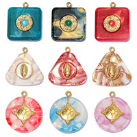 Breloques en résine acrylique motif marbre, plaqué or 18 carats, formes géométriques variées, pendentifs religieux, pour bricolage enfant, vente en gros