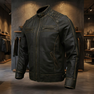 <b>Men's</b> Genuine <b>Leather</b> Aviator <b>Jacket</b> Dark <b>Brown</b> Turn-down Collar Zipper Closure Moto Biker Style Autumn Wear Wholesale Custom - Product Image 2