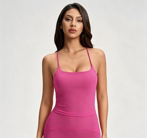 Buttery Soft Skin Friendly Women Cross Back Yoga Tank <b>Top</b>, Detachable Pads Nylon Spandex Workout Sports Crop <b>Top</b> - Product Image 2