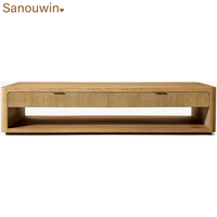 Table basse rectangulaire moderne et durable en chêne massif avec 2 tiroirs pour salon, hôtel ou usage domestique
