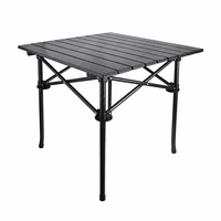 Table de camping carrée robuste en acier avec plateau en aluminium noir résistant aux intempéries, logo personnalisé OEM