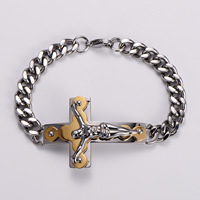 Bracelet Croix Crucifix en Acier Inoxydable 316L Plaqué Or 18 carats et Argent, Chaîne Curb, Bijoux Religieux Corpus pour Hommes et Femmes, Vente en Gros, Personnalisation OEM