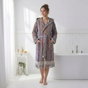 Peignoir unisexe en coton turc tissé à la main avec pompons, de luxe, pour hôtel, toute l'année, vêtement de nuit et de détente, été, fourni par ODM, Turquie - Product Image 1