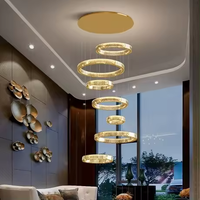 Lustre LED personnalisé en cristal doré pour la maison et le hall d'hôtel, lampe suspendue moderne de luxe pour grand escalier, haute luminosité