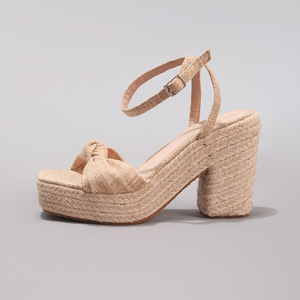 Thiết Kế Mới Cây Gai Dầu Giải Trí <span class=keywords><strong>10Cm</strong></span> Chunky Độ Dốc Gót Nền Tảng Sandal Bow Knot Rơm Mùa Hè Kỳ Nghỉ Phụ Nữ Nền Tảng Dép - Product Image 5