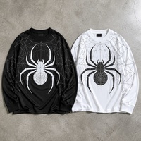 T-shirt à manches longues imprimé toile d'araignée pour homme, 100% coton 300g, streetwear surdimensionné, personnalisable en gros