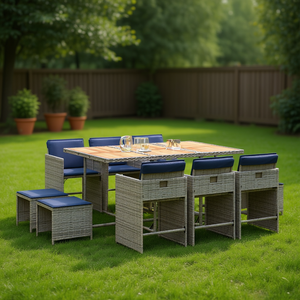 Set da Pranzo da Esterno in Rattan PE, 10 Pezzi, Pieghevole, Stile Contemporaneo, Grigio - Product Image 2