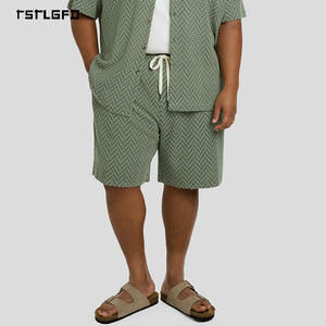 Men Plus Size Jacquard Knit Shorts <b>Drawstring</b> Elastic Waist Relaxed Fit Casual Summer Lounge Shorts For Daily Wear - Product Image 1