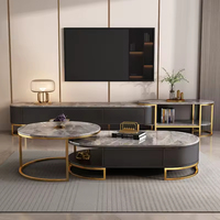 Meuble TV de luxe moderne en pierre frittée et acier inoxydable avec console de rangement pour salon, ensemble de meubles gris