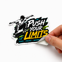Pack d'autocollants personnalisés en vinyle pour skateboard, résistants à l'eau et aux UV, avec carte de remerciement, enveloppe et ensemble d'emballage promotionnel