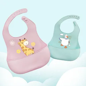 Hot Sale Baby Bibs Wholesale Easy Clean Durable Waterproof Custom Animal Print Cute Style Silicone Baby Bibs For Boys Girls