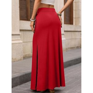 FOXA Womens Maxi Skirt High Waisted Long <b>Wrap</b> Skirt With Side Slit Adjustable Drawstring Boho Beach Style - Product Image 4