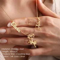 Collier personnalisé EMANCO avec plusieurs noms, en acier inoxydable classique, motif floral, chaîne à maillons, bijou de fête, cadeau