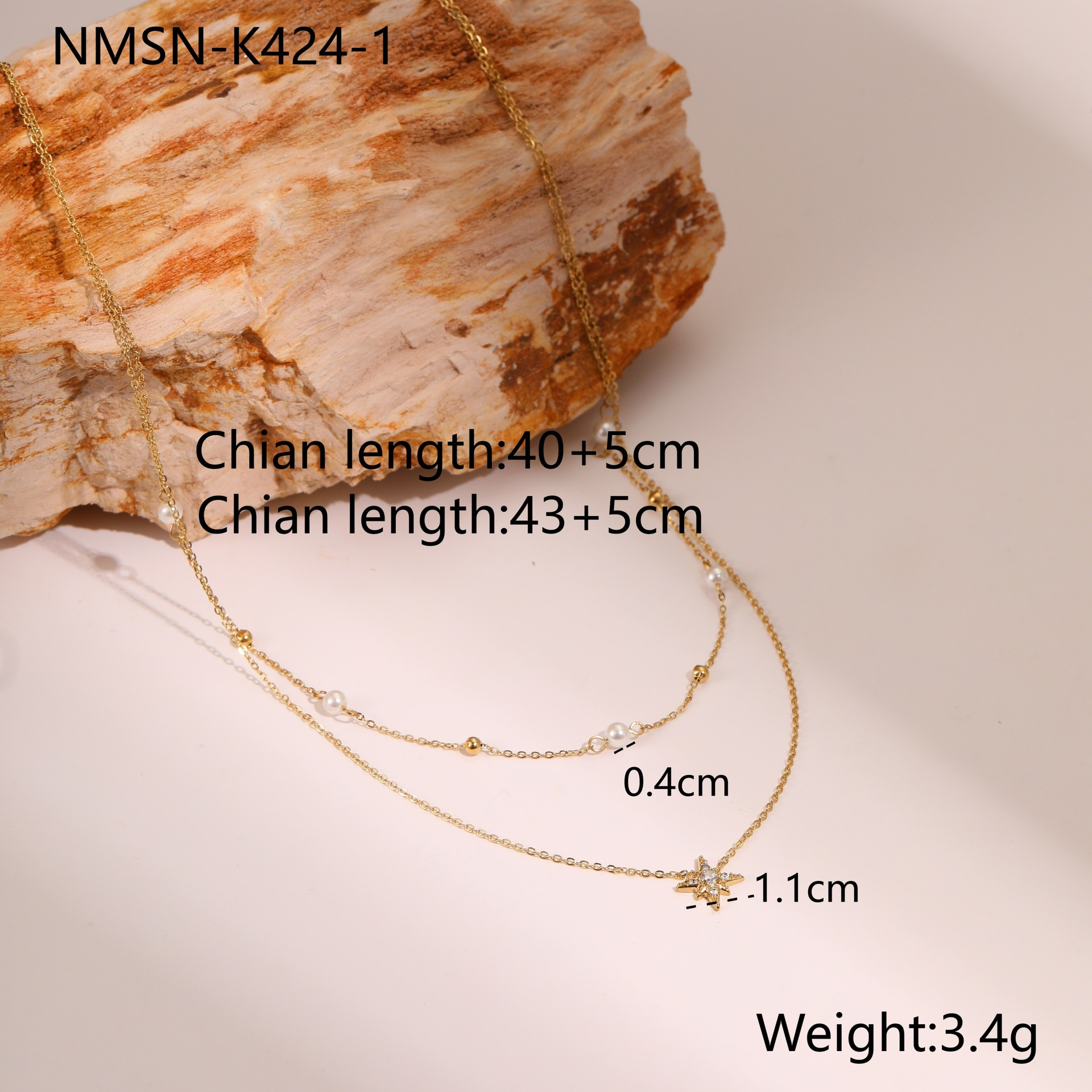 NMSN-k424-1 สร้อยคอหกเหลี่ยมสีทอง