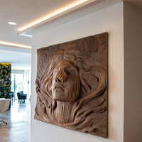 Sculpture murale de sirène en bois de caoutchouc 3D sculpté, design ondulé – Art populaire moderne durable à suspendre pour salon – Personnalisable