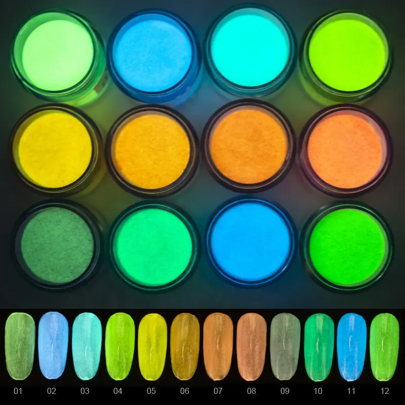 12 colori di Arte Del Chiodo Fluorescente Al Neon Colori Fluorescenti In Polvere Nuovo Arrivo Acrilico Luminoso Immersione In Polvere per Arte Del Chiodo di Bellezza