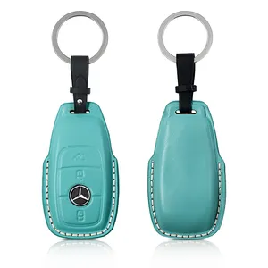 Vegetable Tanned Genuine Leather Car Key Case Protective Keychain Car Key Fob Cover For Benz