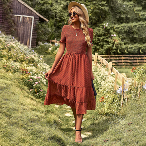Vacances d'été personnalisées robe décontractée mi-longue Style campagne française couleur unie 100% coton numérique durable Y2K - Product Image 1