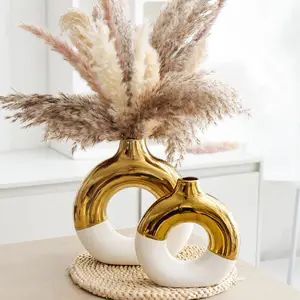 Vase circulaire en céramique dorée décoration ins créatif Cercle en céramique doré argent noir décoration de fleurs vase pour la maison