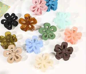 Wholesale Korean Coffee Beige Large Hair Clip Jelly Flower Frosted Hair Plate Shark Clip Hair Accessories