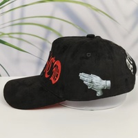 Gorra de Béisbol Negra de Gamuza de 6 Paneles, Personalizada con Bordado 3D en Relieve, Logotipo de Letras Góticas, Estilo Urbano, Unisex, Ajustable