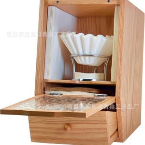 Wooden Coffee Filter Storage Box With <b>Drawers</b> 6L Capacity For Tea Room Desktop Use - Product Image 1