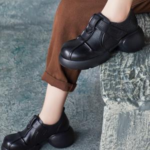 Nouvelles Chaussures Décontractées pour Femmes Style Britannique Automne, Mocassins à Plateforme en Cuir de Vachette Faits Main à Bout Rond avec Fermeture Velcro - Product Image 4