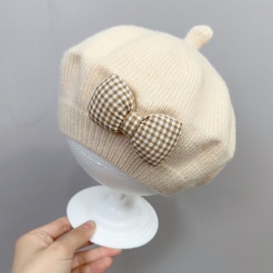 Béret pour bébé fille, nouveau-né, tout-petit, enfant, <span class=keywords><strong>tricot</strong></span>é, style princesse, avec nœud mignon, couleur unie, casquette de peintre - Product Image 2